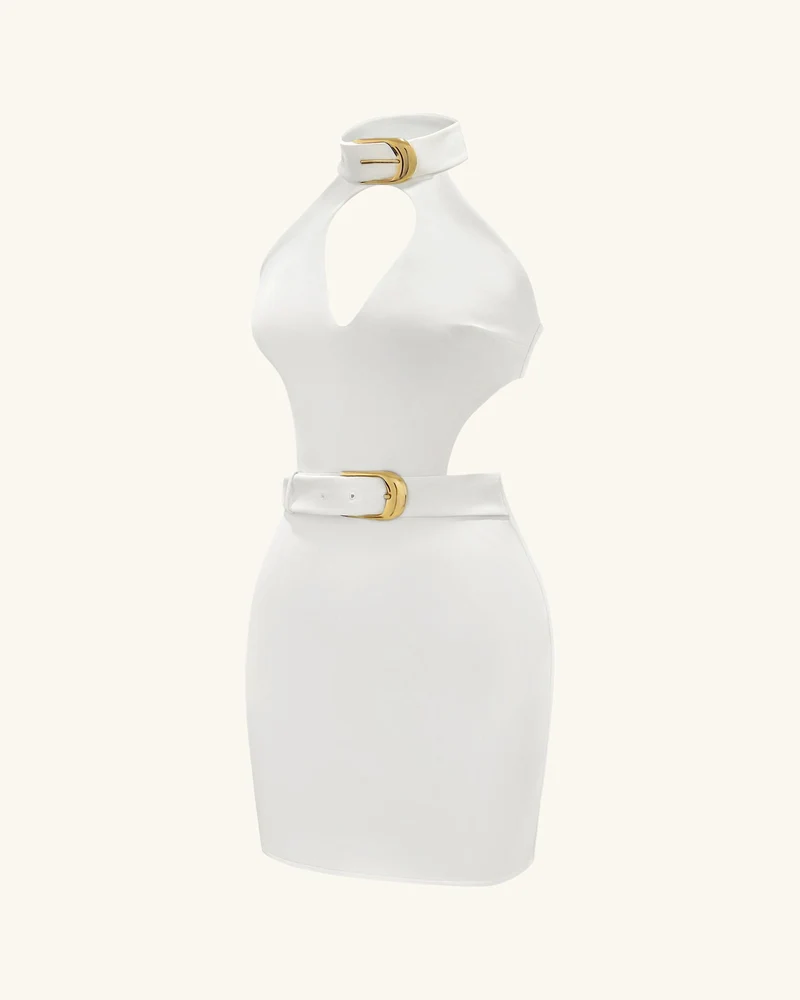 Gabriella Minikleid mit Cut-Outs und Bindegürtel – Elfenbein
