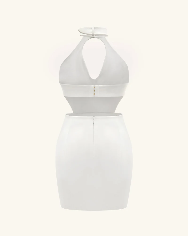 Gabriella Minikleid mit Cut-Outs und Bindegürtel – Elfenbein