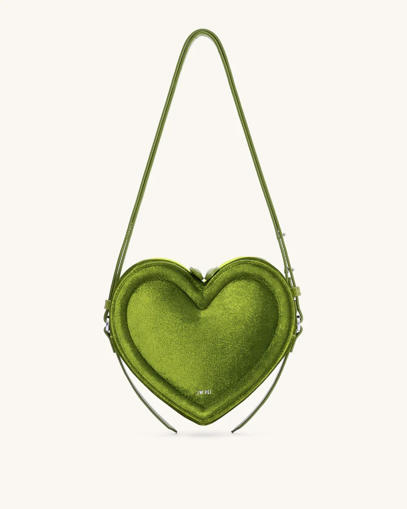 Arlene Herzförmige Tasche aus Samt – Grün