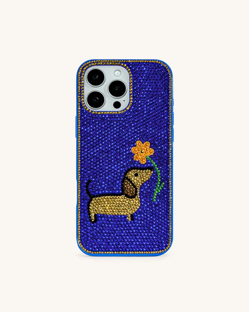 Dackel mit Blumen Handyhülle – Bunt/Blau