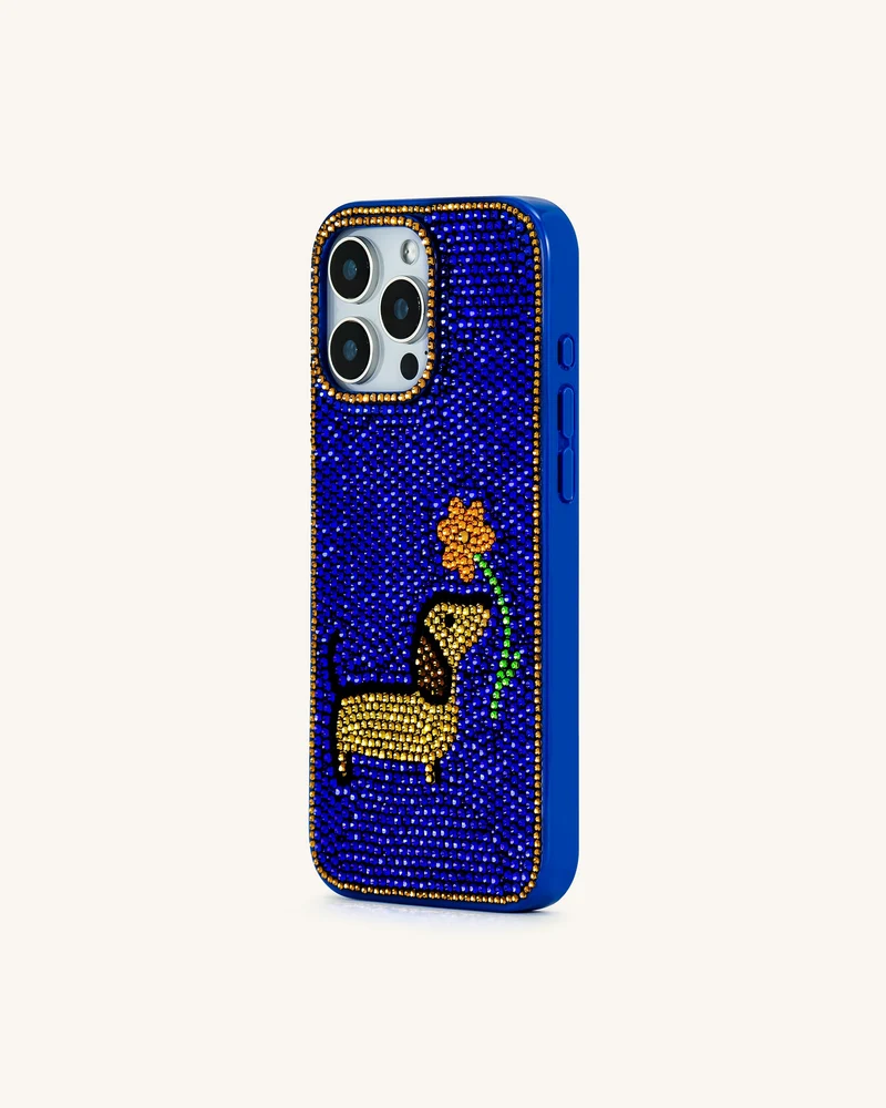 Dackel mit Blumen Handyhülle – Bunt/Blau