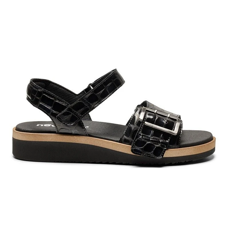 New Feet damesandal - Sort kroko