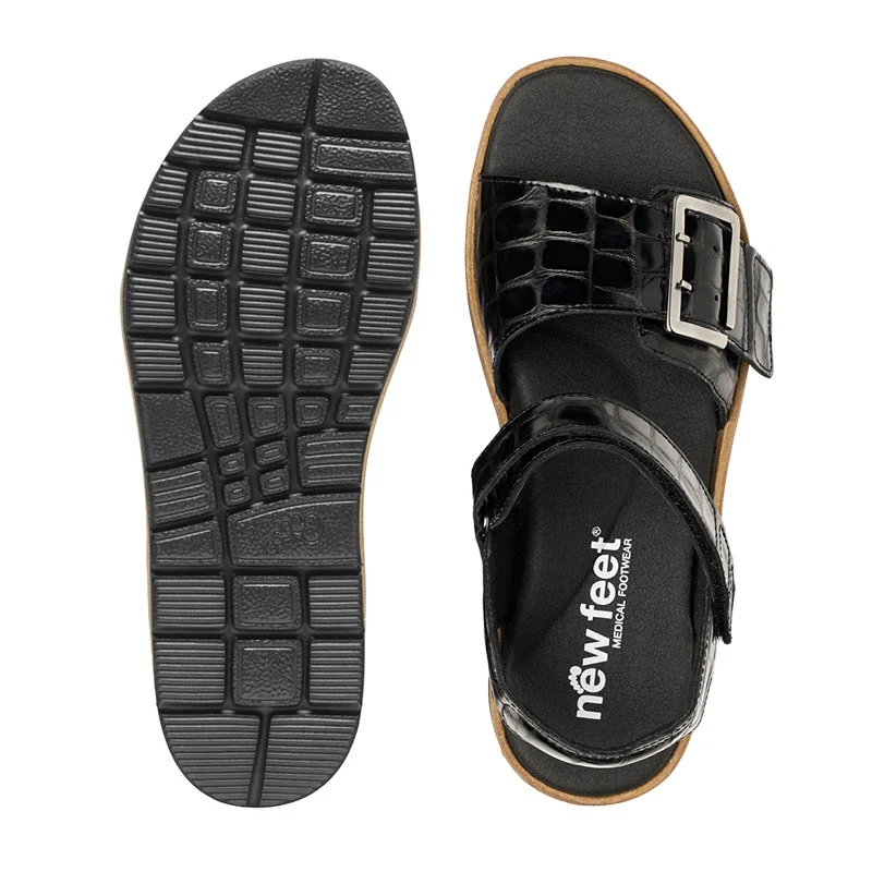New Feet damesandal - Sort kroko