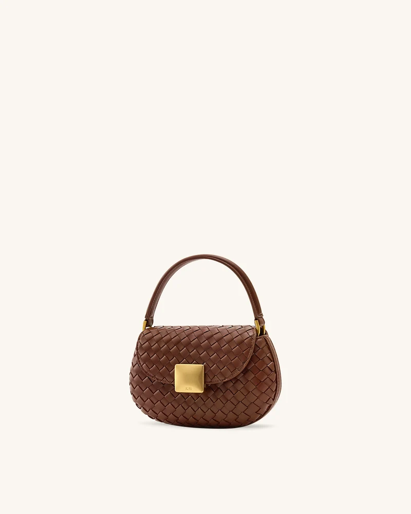 Zuri Handgewebte Tasche mit rundem Henkel - Braun
