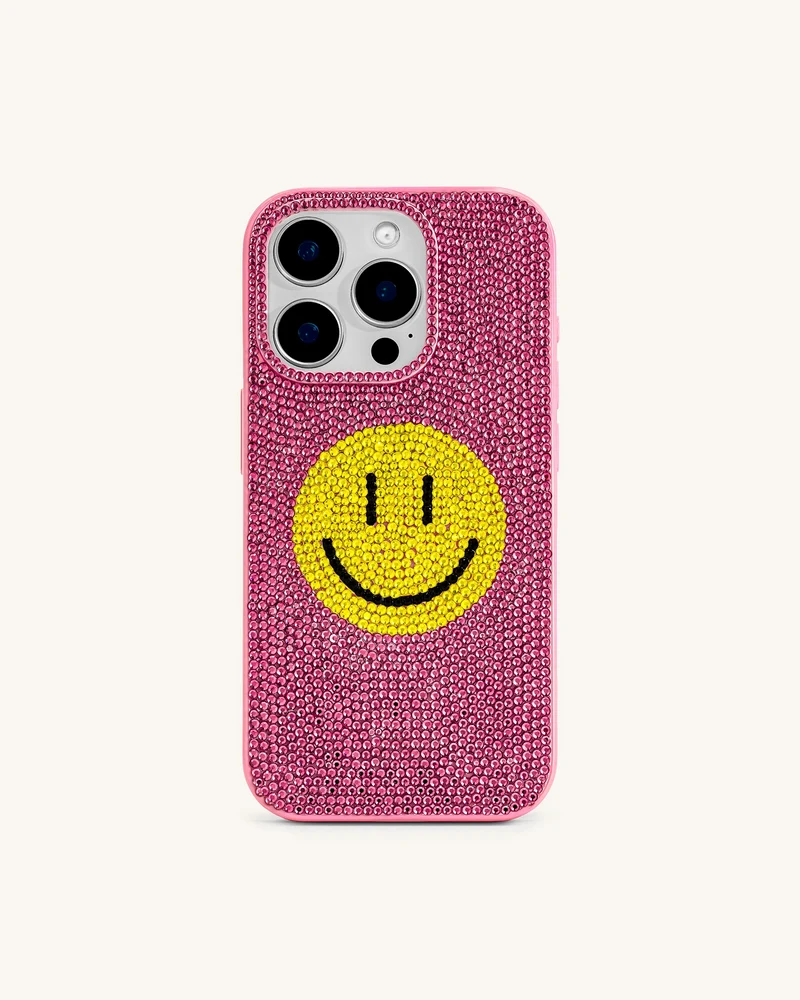 Handyhülle aus künstlichem Kristall mit Smiley – Rosa