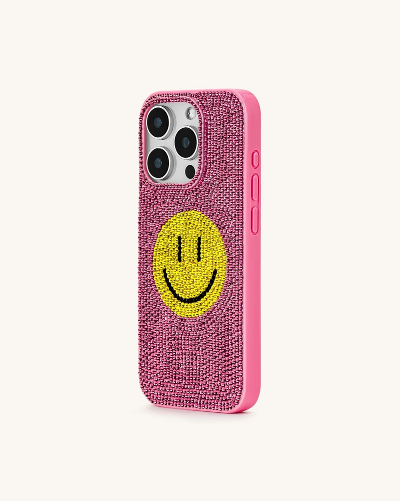 Handyhülle aus künstlichem Kristall mit Smiley – Rosa