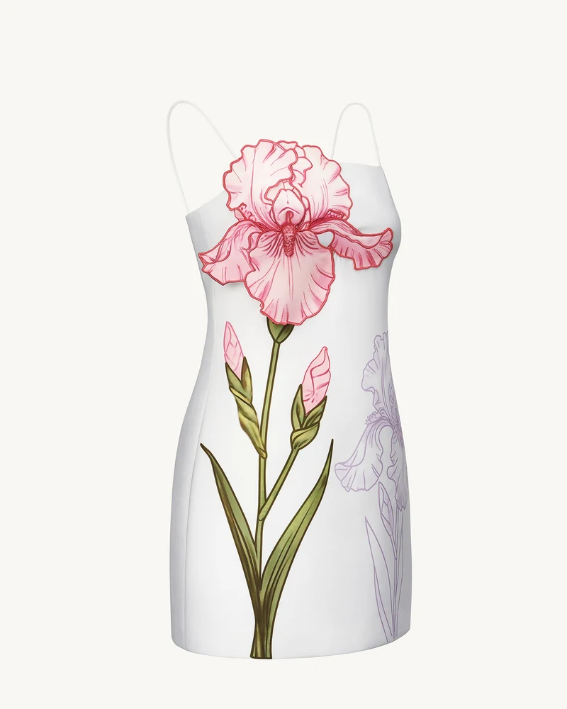 Iris-Applikations-Minikleid – Weiß