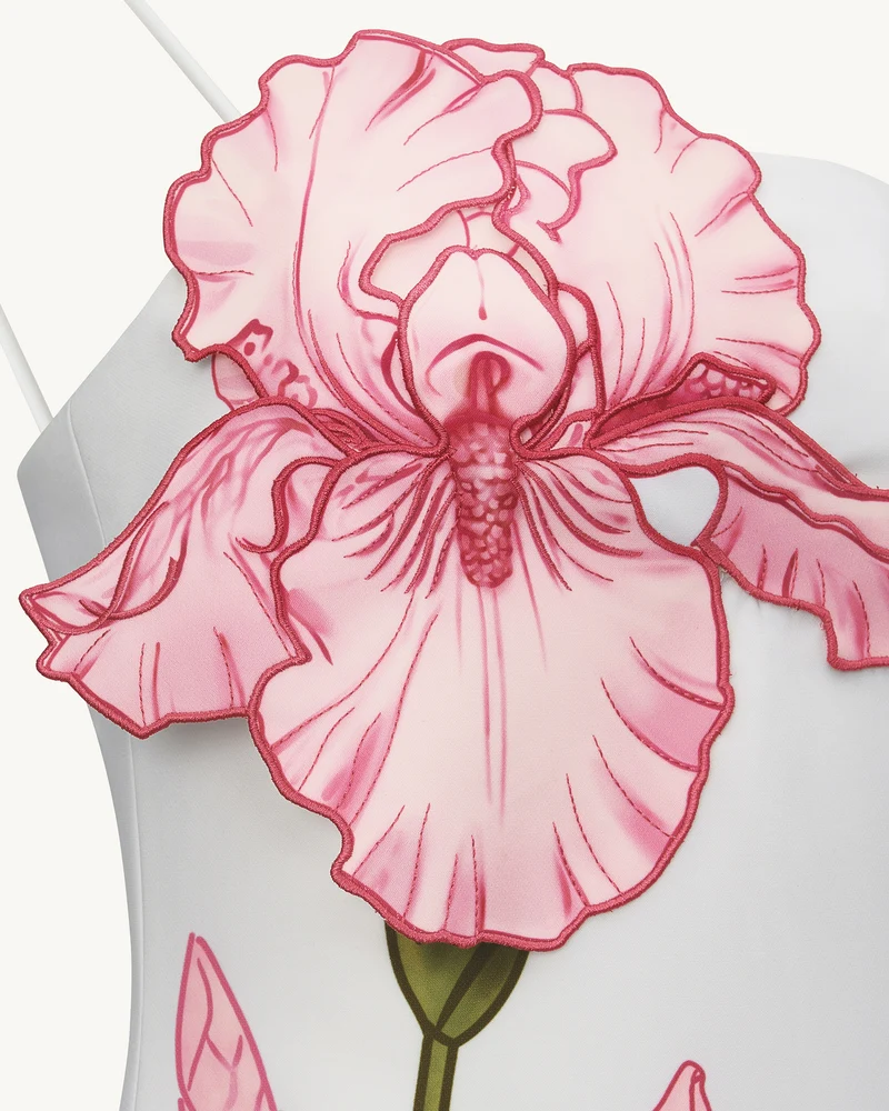 Iris-Applikations-Minikleid – Weiß