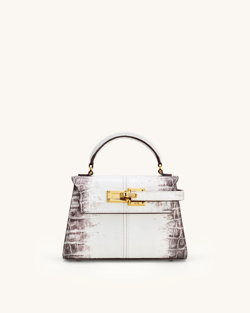 Elise Henkeltasche mit Krokoprägung - Weiß