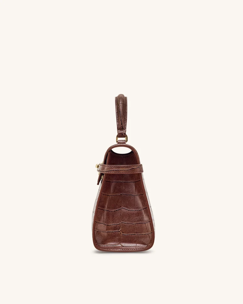 Elise Große Henkeltasche mit Krokoprägung - Kastanienbraun