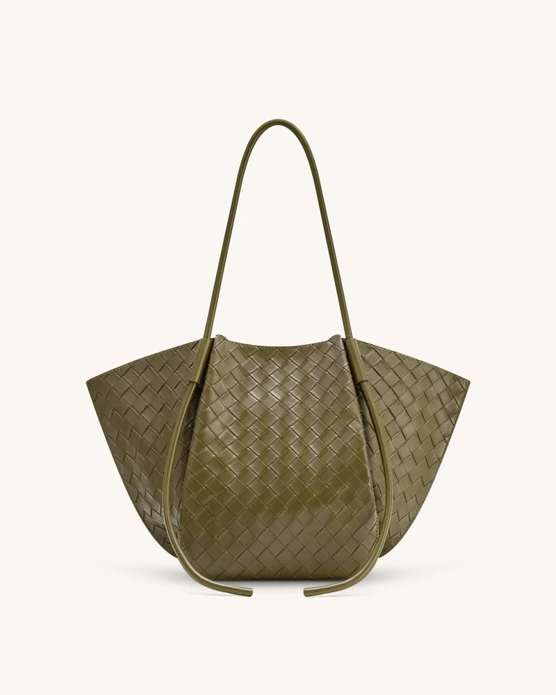 Nala Große Tote Bag mit Webtextur - Olivgrün
