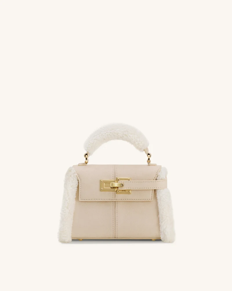 Elise Henkeltasche mit Kunstpelzbesatz - Taupe