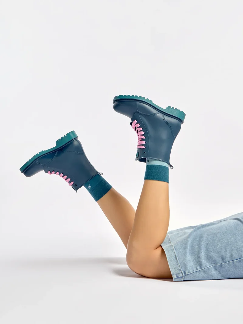 Smaragdblaue Regenstiefel für Frauen
