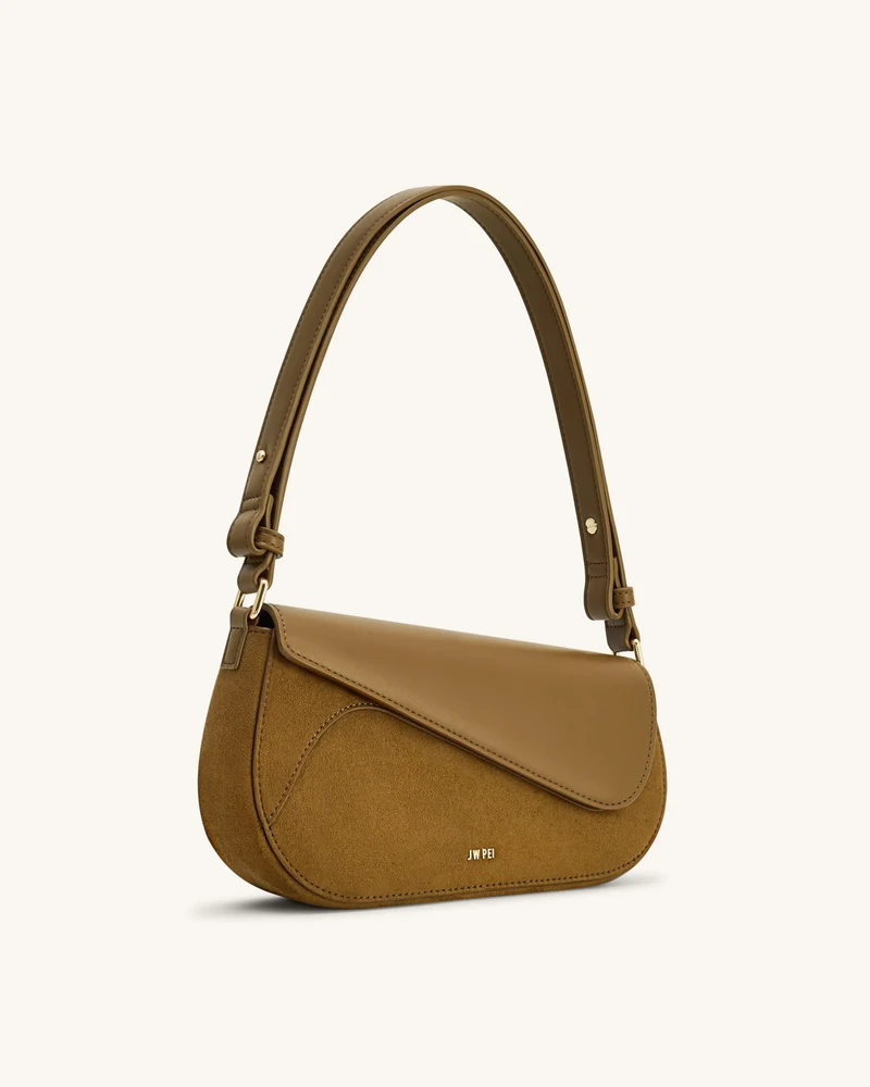 Addisyn Schultertasche mit Veloursleder-Panel - Oliv