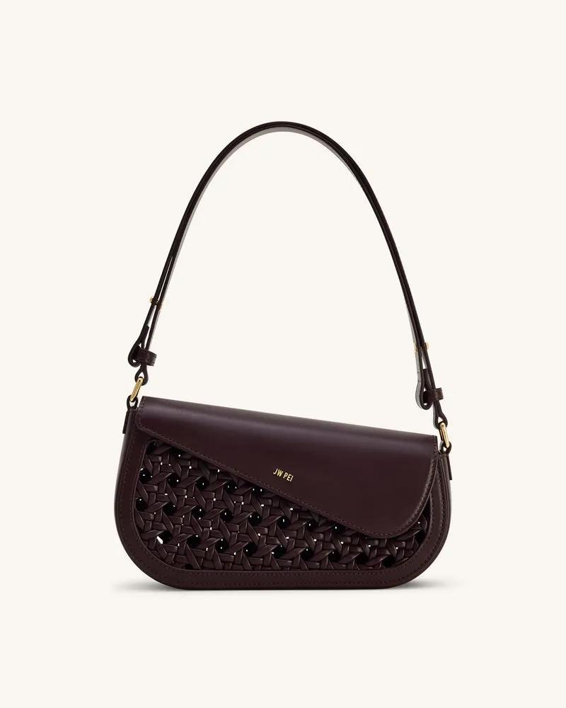Addisyn Schultertasche mit gewebtem Panel - Bordeaux