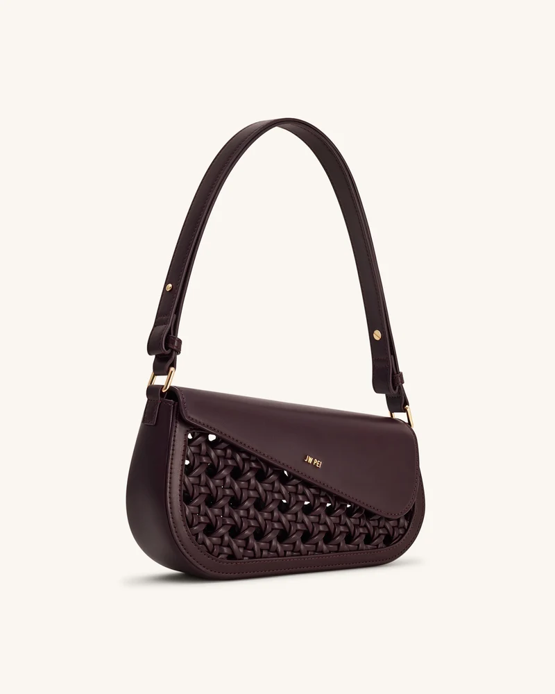 Addisyn Schultertasche mit gewebtem Panel - Bordeaux