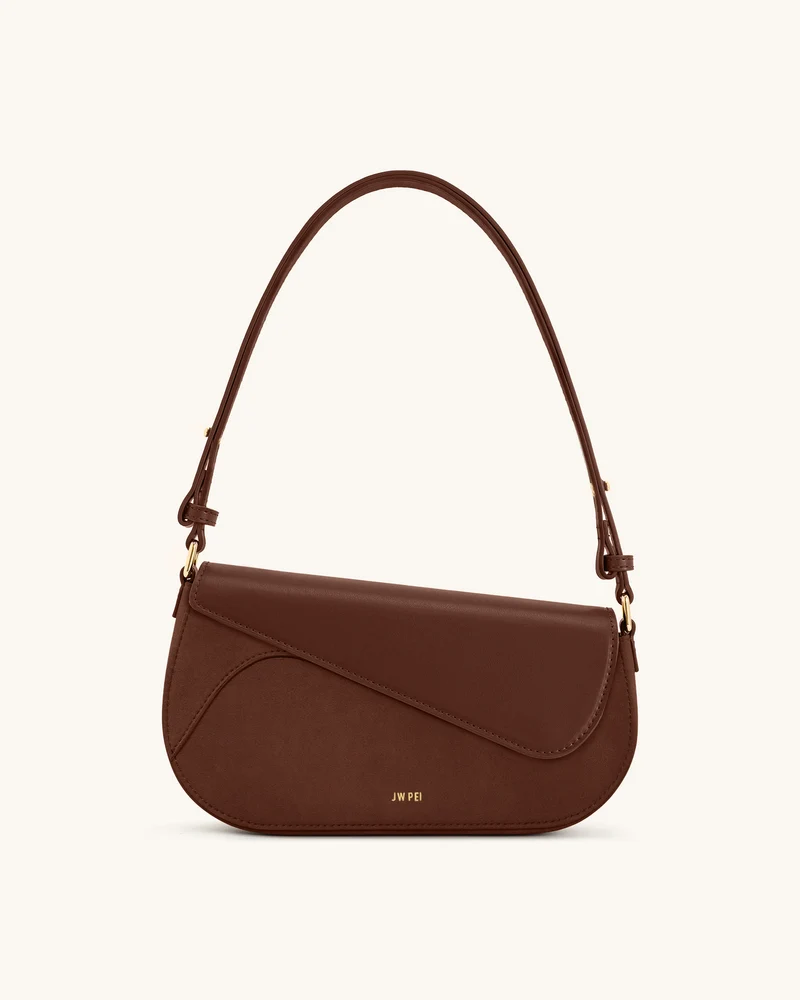 Addisyn Schultertasche mit Veloursleder Panel - Mokka Braun