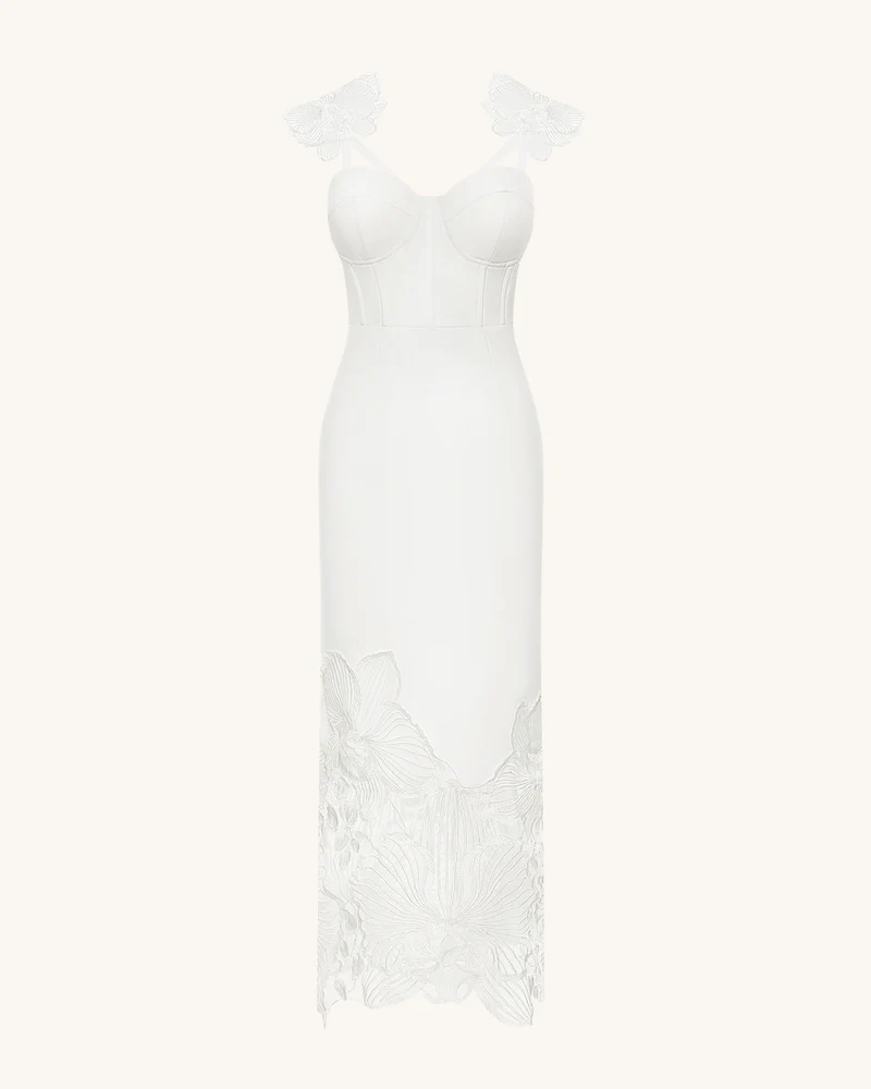 Orchideen besticktes Korsettkleid - Weiß