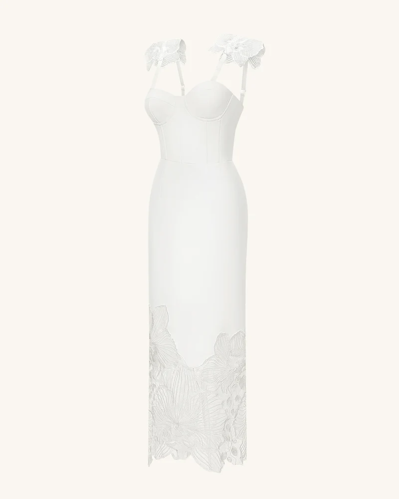 Orchideen besticktes Korsettkleid - Weiß