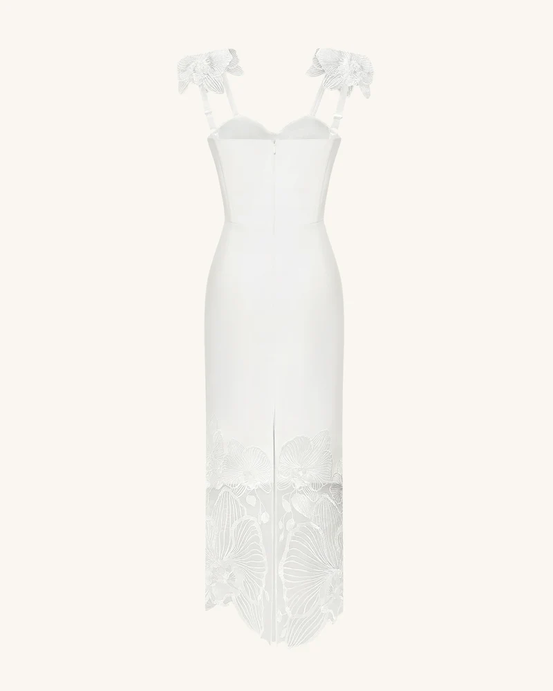 Orchideen besticktes Korsettkleid - Weiß