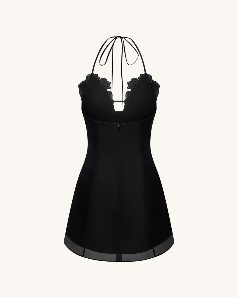 Blumen besticktes Minikleid - Schwarz