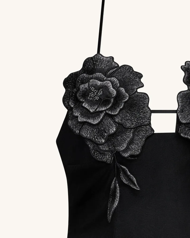 Blumen besticktes Minikleid - Schwarz