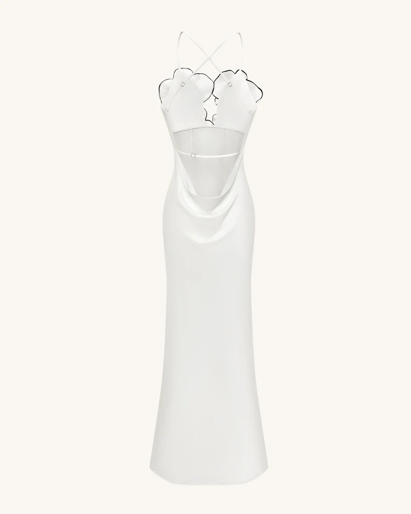 Orchideen besticktes Kleid - Weiß/Schwarz