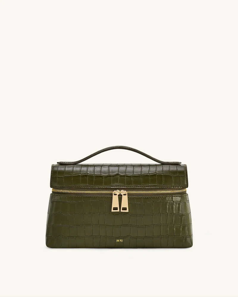 Thea Handtasche mit Krokoprägung – Olivgrün