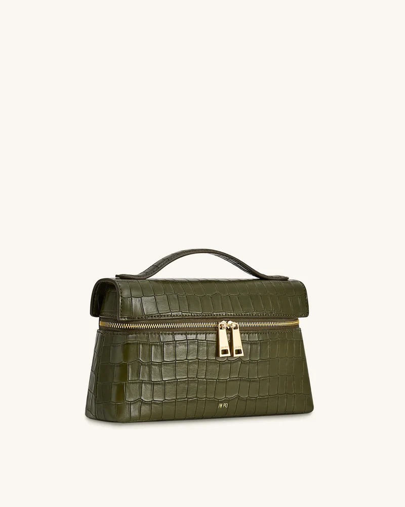 Thea Handtasche mit Krokoprägung – Olivgrün