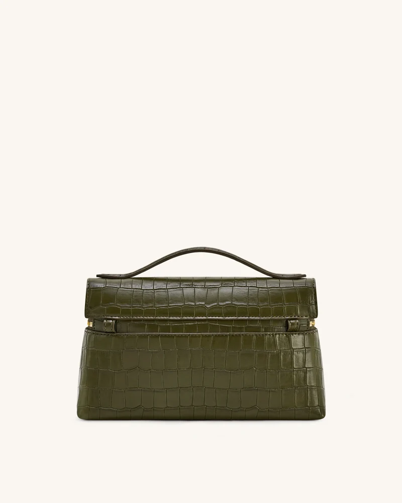 Thea Handtasche mit Krokoprägung – Olivgrün