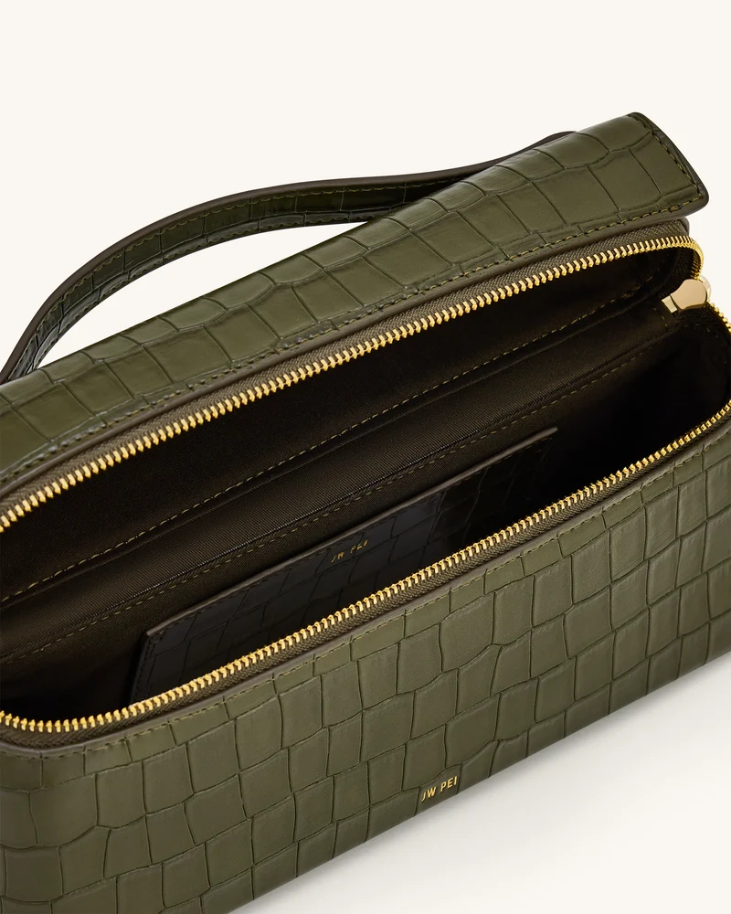 Thea Handtasche mit Krokoprägung – Olivgrün