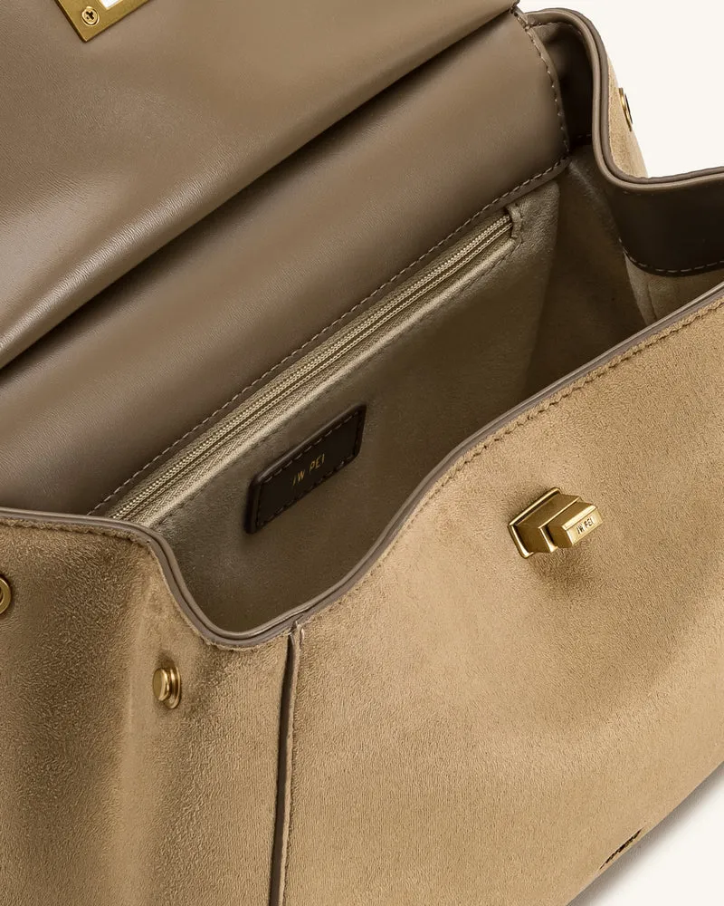 Lucia Klassische Handtasche aus Kunstwildleder – Taupe