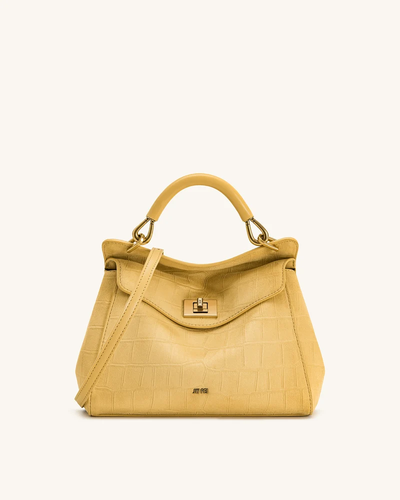 Lucia Klassische Handtasche aus Kunstwildleder mit Krokoprägung – Gelb