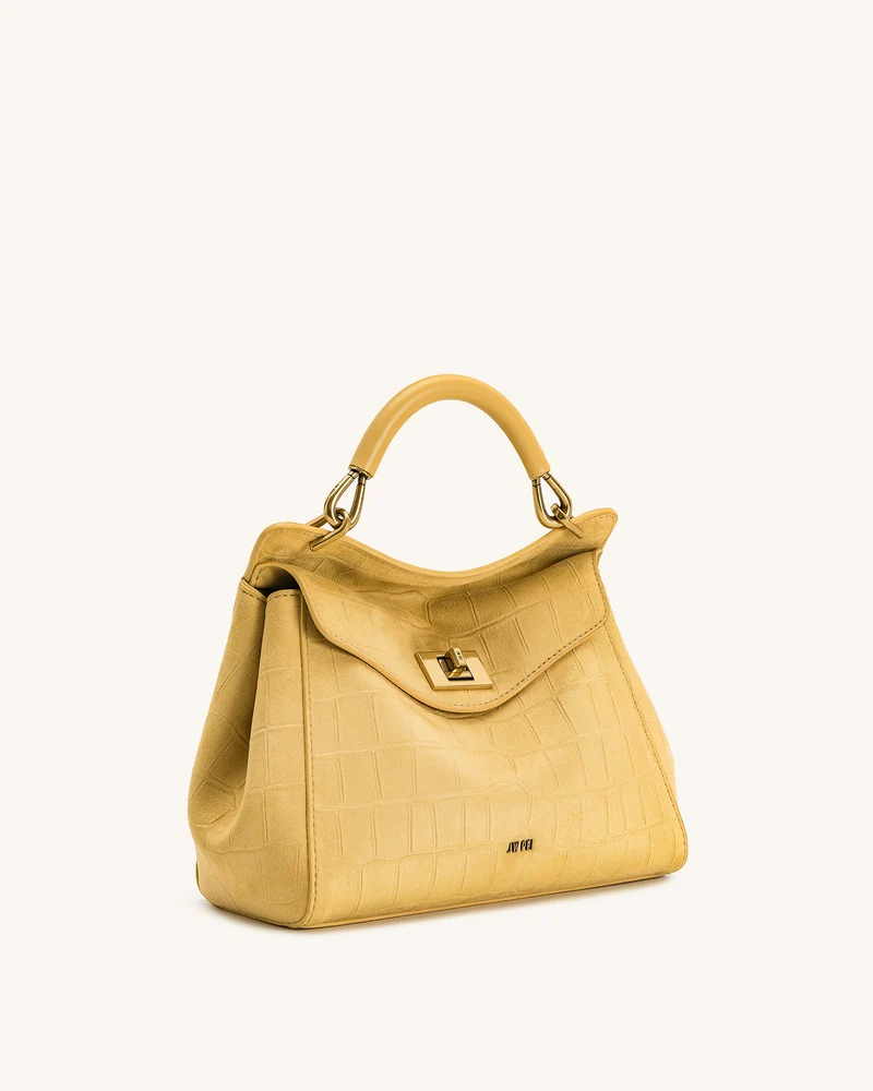 Lucia Klassische Handtasche aus Kunstwildleder mit Krokoprägung – Gelb