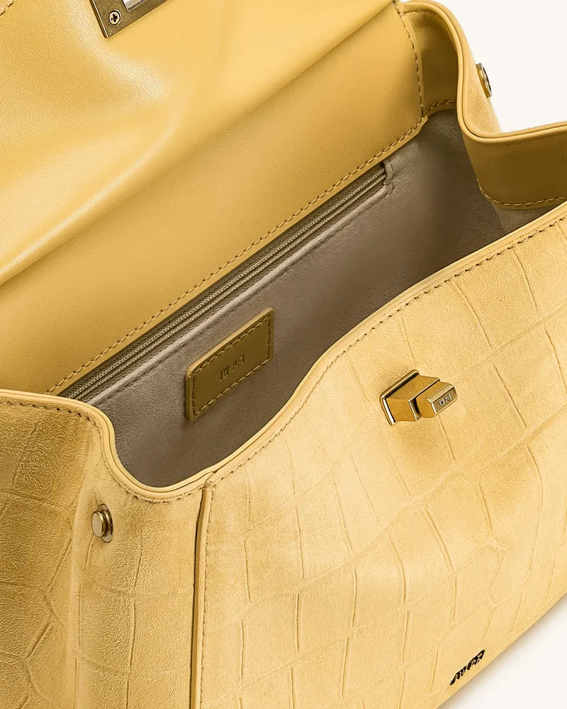 Lucia Klassische Handtasche aus Kunstwildleder mit Krokoprägung – Gelb
