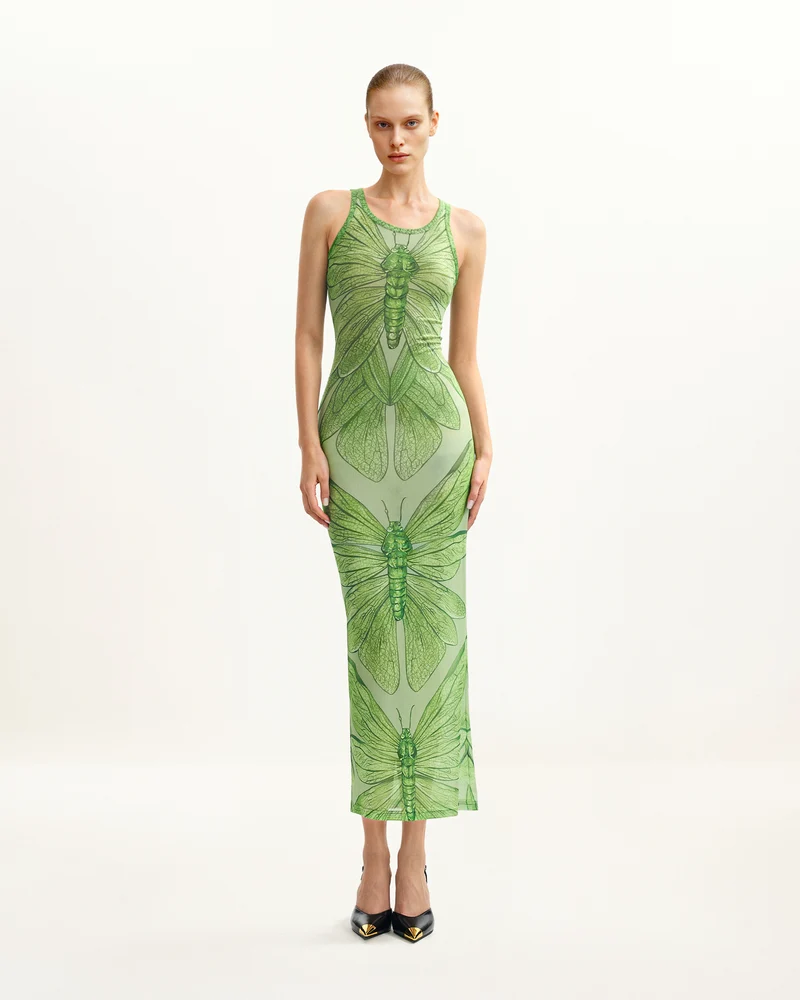 Dragonfly Axis Tank Mesh Kleid – Grün