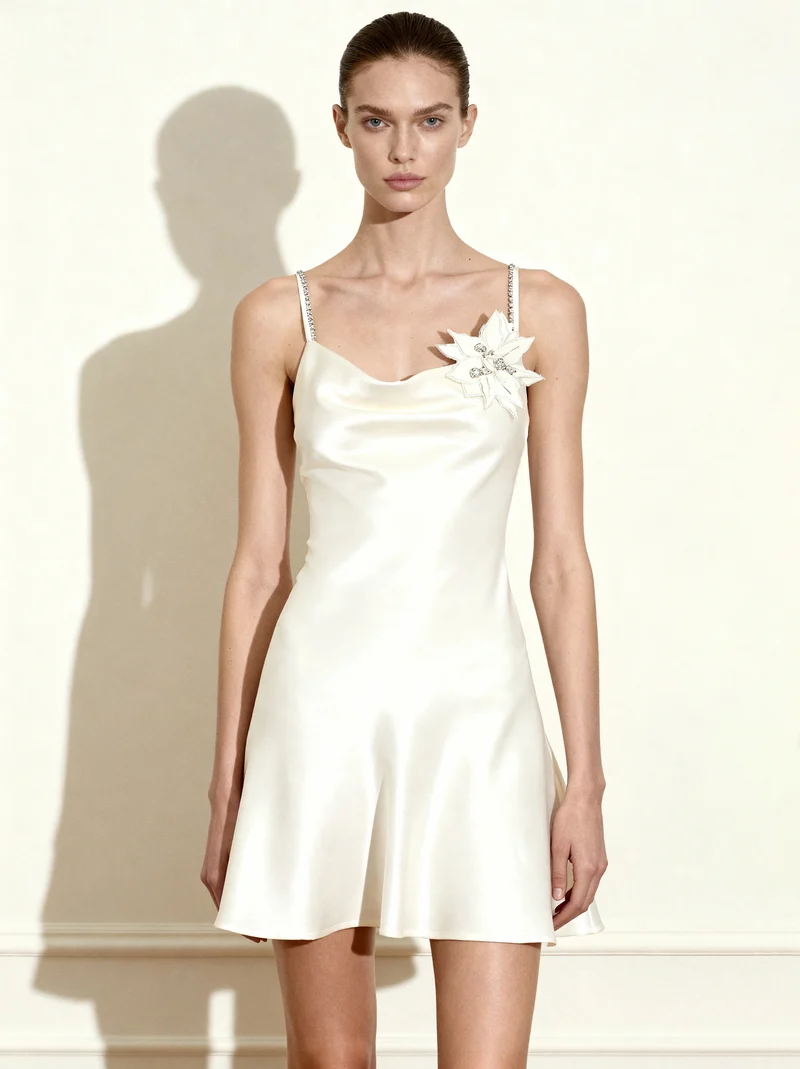 Crystal Flora Slipkleid – Weiß
