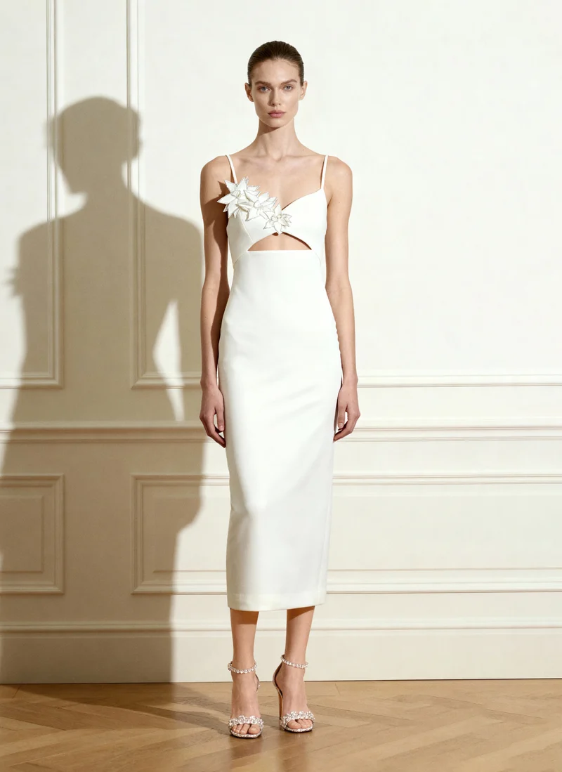 Bloom-Cut Kontur Kleid - Weiß