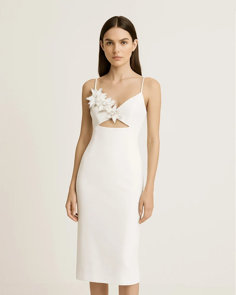 Bloom-Cut Kontur Kleid - Weiß
