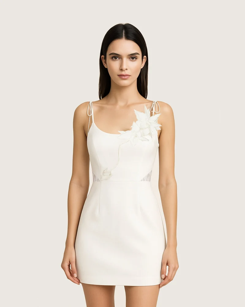 Floral Vine Tie Kleid - Weiß
