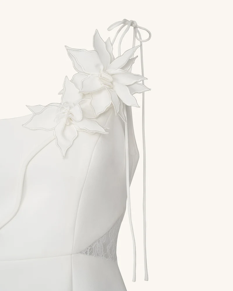 Floral Vine Tie Kleid - Weiß