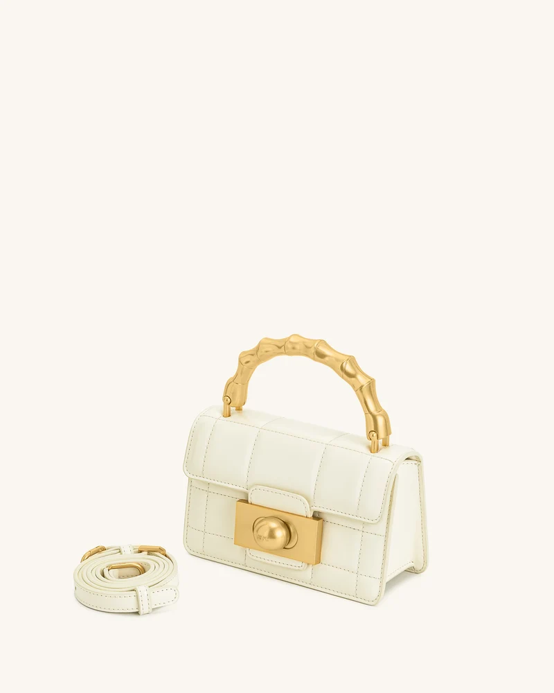 Kaia Handtasche mit Metallgriff und Bambusoptik – Weiß