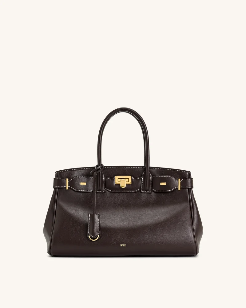 Ziva Tote-Bag mit Metallschloss-Dekor – Dunkelbraun
