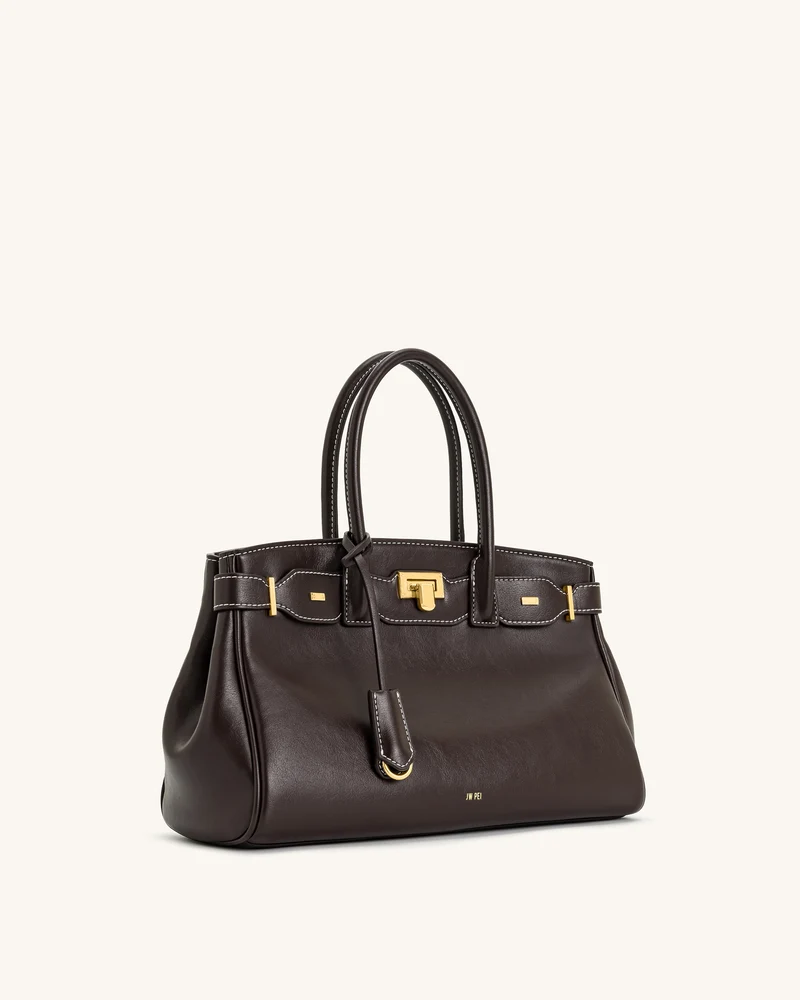 Ziva Tote-Bag mit Metallschloss-Dekor – Dunkelbraun