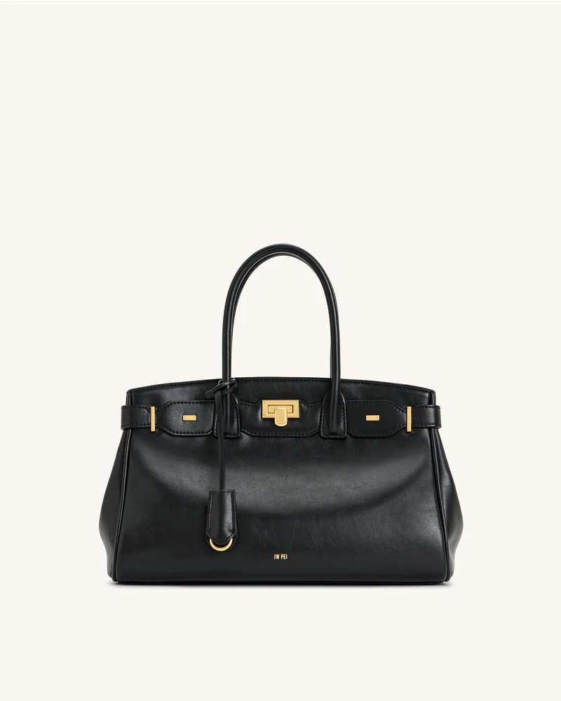 Ziva Tote-Bag mit Metallschloss-Dekor – Schwarz
