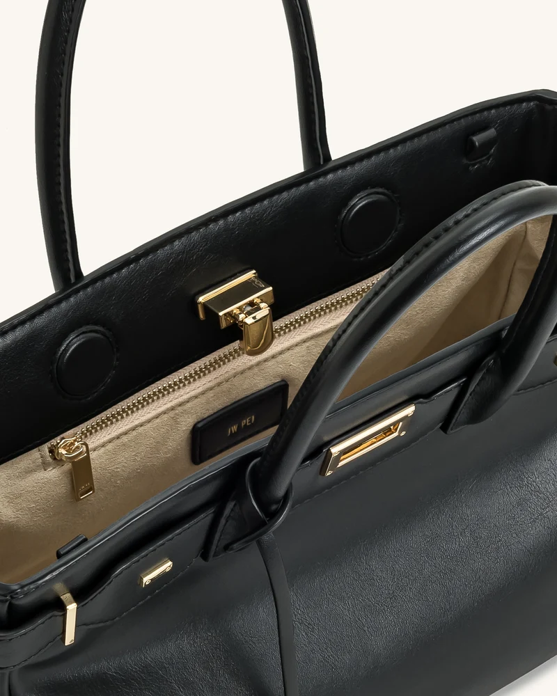 Ziva Tote-Bag mit Metallschloss-Dekor – Schwarz