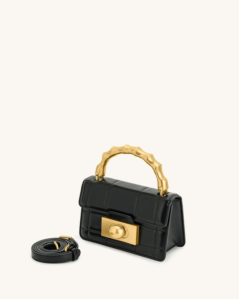 Kaia Handtasche mit Metallgriff und Bambusoptik – Schwarz