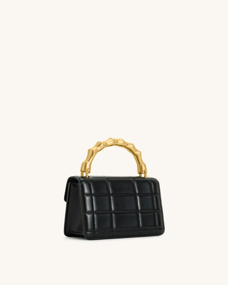 Kaia Handtasche mit Metallgriff und Bambusoptik – Schwarz