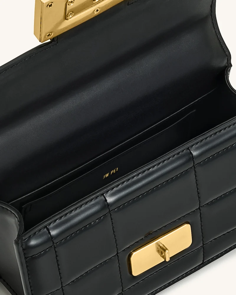 Kaia Handtasche mit Metallgriff und Bambusoptik – Schwarz