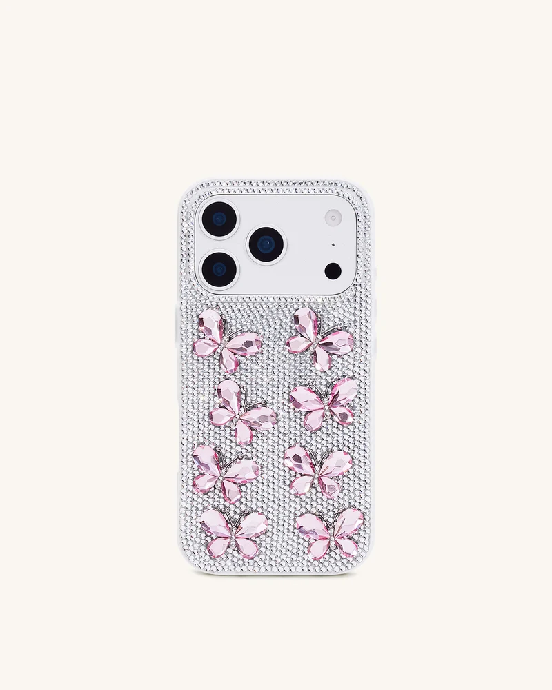 Schmetterling-Handyhülle mit Strass – Weiß